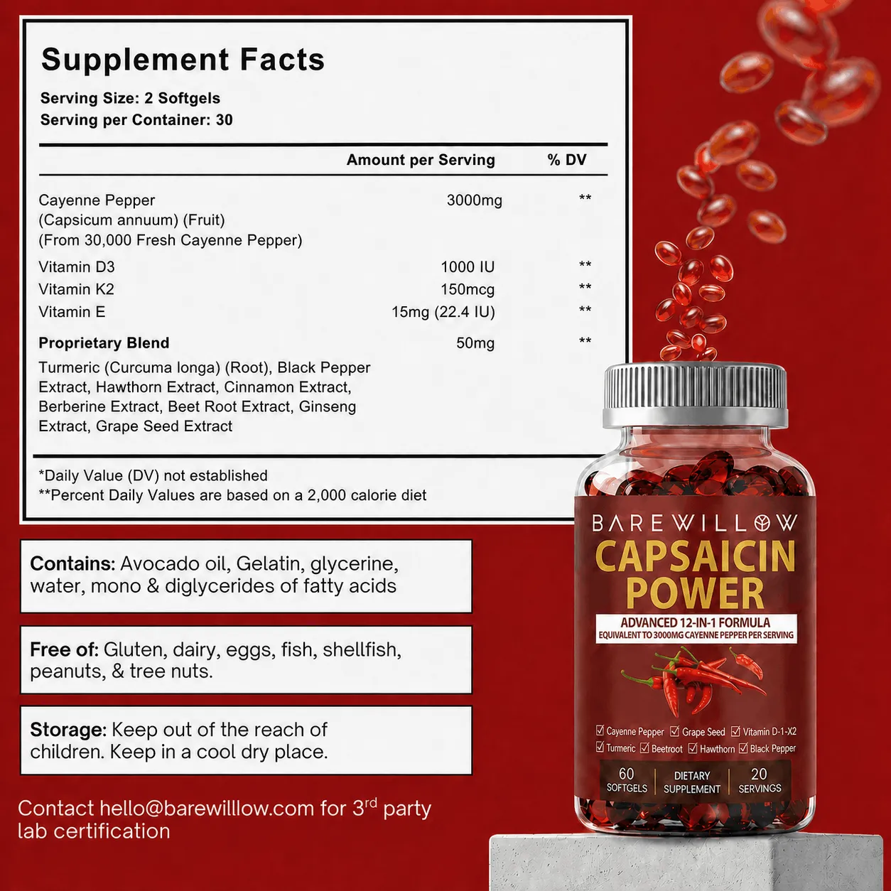 Barewillow Capsaicin Power Advanced 12-in-1 Formula