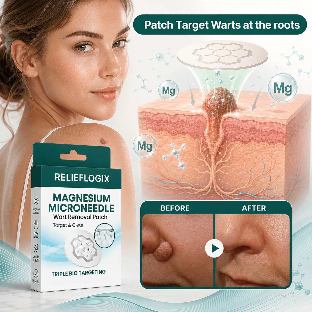 ReliefLogix Magnesium Microneedle Wart Removal Patch