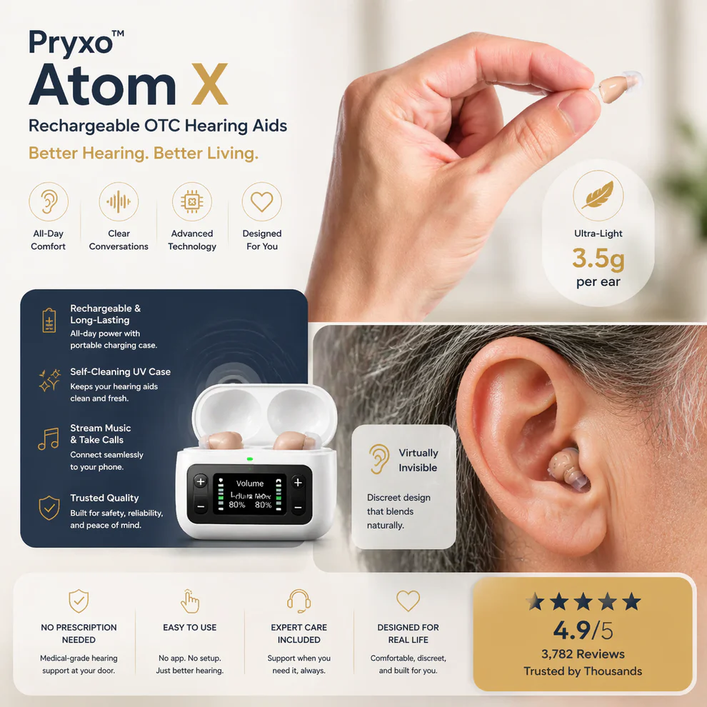 Pryxo™ Atom X Smart Hearing Aids — Hear Clearly, Feel Confident Again